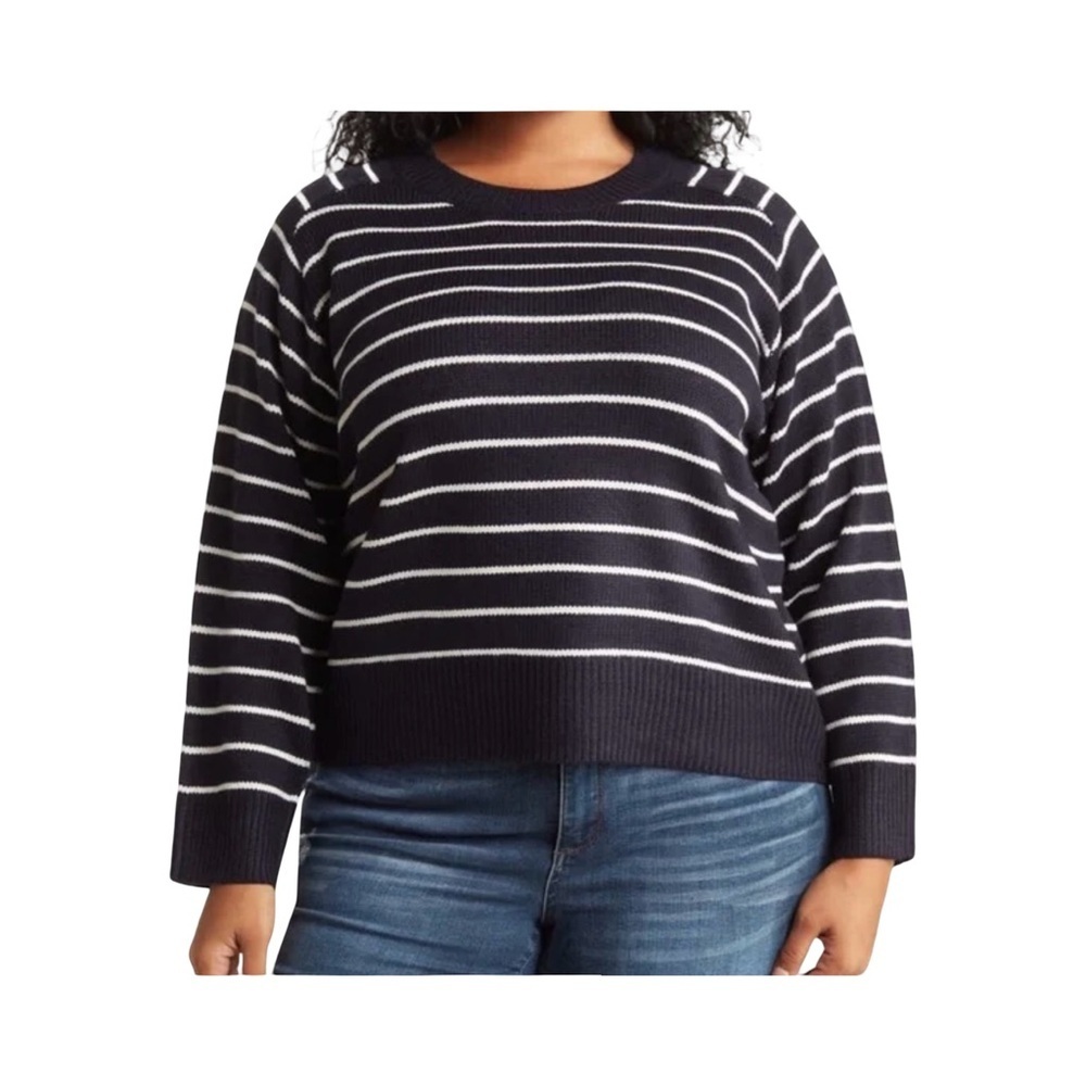 Tahari Navy and Cream Striped Sweater NWT Size 2X